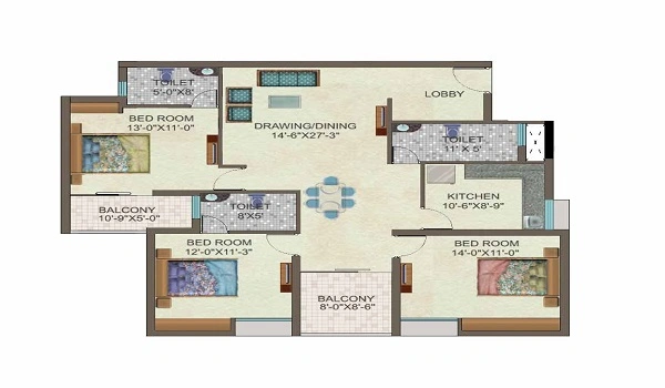Century OneWorld Seraya 3 BHK Apartment Floor Plan