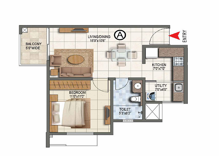 Century OneWorld Seraya 1 BHK Floor Plan